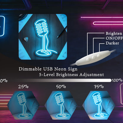 Microphone Neon Sign Podcast Music Studio Wall Accent‑Ice Blue (Microphone-Ice Blue)