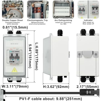 CNLONQ Solar Panel Disconnect Switch 20A~63A 1000V DC PV Circuit Breaker IP66 Waterproof with PV Connector and Install Hook for Outdoor Home Solar Panel Systems