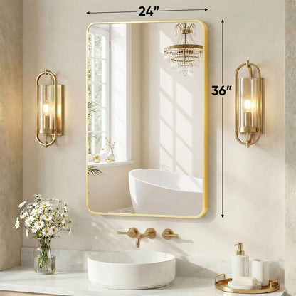 Bathroom Mirror for Over Sink (Gold-round Corner / 24"L x 36"W)