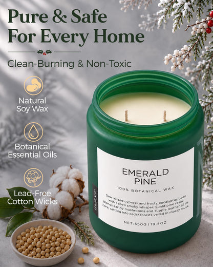 Christmas Scented Candle Emerald Pine Fresh Forest Woody Scent 110H (Large Jar / EmeraldPine)