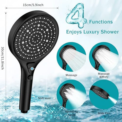 5.9 Inch Large Face High Pressure Shower Head with 4 Spray Modes