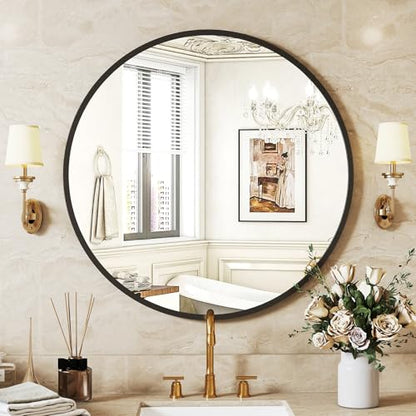 28 Inch Round Wall Mirror (Black / 28"L x 28"W / Round)