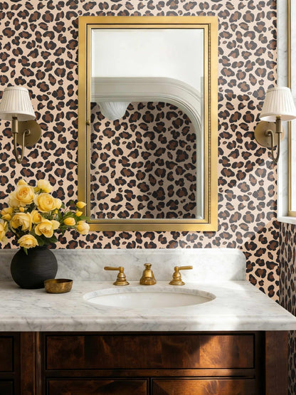 Cheetah Print Decor Peel and Stick Wallpaper (Black/Brown / 17.3" x 393.7")