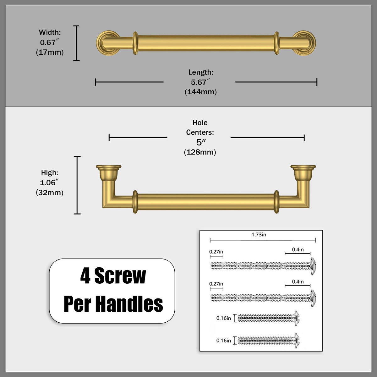 5 Pack Vibrant Brushed Moderne Brass Cabinet Pulls 5 Inch (5" Hole Center / Vibrant Brushed Moderne Brass)