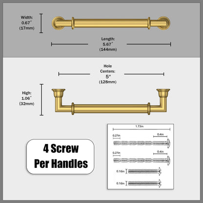 5 Pack Vibrant Brushed Moderne Brass Cabinet Pulls 5 Inch (5" Hole Center / Vibrant Brushed Moderne Brass)