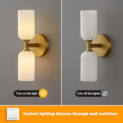 14" Alabaster Wall Sconces Gold Vanity Light 3000K Warm White