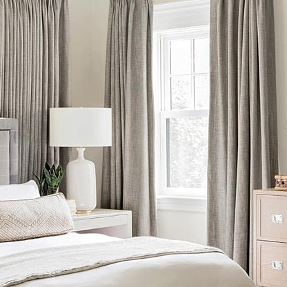 100% Blackout Linen Curtains for Bedroom 42x90 Inches Warm Taupe (Warm Taupe / 42"W x 90"L (Pack of 2))