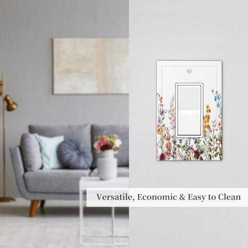 Wildflower Floral Plant Decorative Light Switch Cover Colorful Flower Switch Plate Covers Single Blank Wall Plates Electrical Faceplate for Kitchen Bathroom Bedroom 5" x 3"