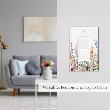 Wildflower Floral Plant Decorative Light Switch Cover Colorful Flower Switch Plate Covers Single Blank Wall Plates Electrical Faceplate for Kitchen Bathroom Bedroom 5" x 3"