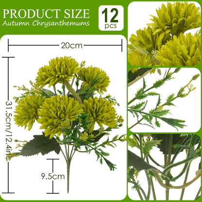 12Pcs Artificial Chrysanthemum Flowers (Green)