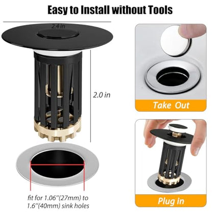 3 in 1 Pop Up Bathroom Sink Stopper (Matte Black)