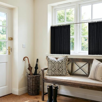 Short Black Light Filtering Pinch Pleated Cafe Curtains 24 Inches Long (Black / 40"W x 24"L (Pack of 2))