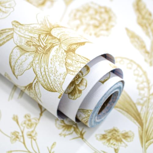 Line Flowers Peel and Stick Wallpaper Vintage Contact Paper