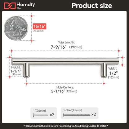50 Pack Cabinet Pulls Modern Drawer Pulls (5in hole centers / Brushed Nickel)