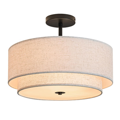 15.7" Ceiling Light Fixture Semi Flush Mount Ceiling Light with Dual Drum Design Classic Fabric Linen Shade Design for Living Room Bedroom Hallway Living Room Kitchen Dining Room Entrywa (Fabric+White+14.9inch+3Light)