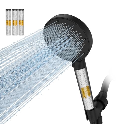High Pressure Filtered Handheld Shower Head 9 Spray（4 filters） (1.8 Gallon Per Minute+4 Filters / Matte Black)