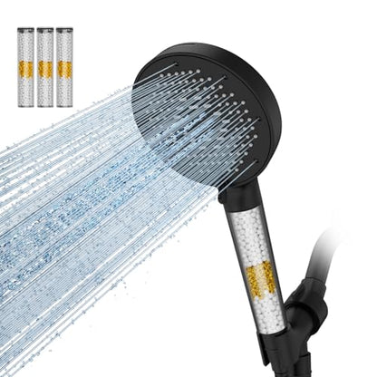 High Pressure Filtered Handheld Shower Head 9 Spray（4 filters） (1.8 Gallon Per Minute+4 Filters / Matte Black)
