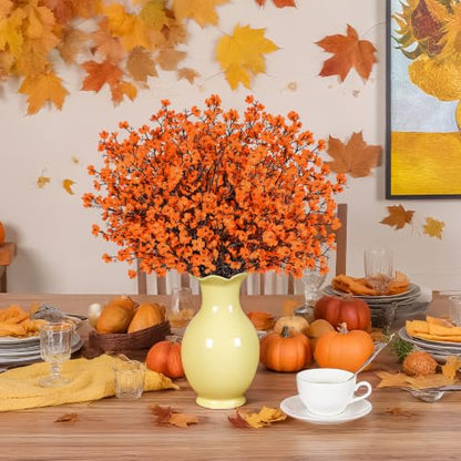 10Pcs Fake Fall Babys Breath Artificial Flowers Decorations for Home (Orange)