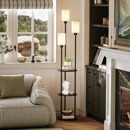 Floor Lamp with Shelves (Black and Beige)