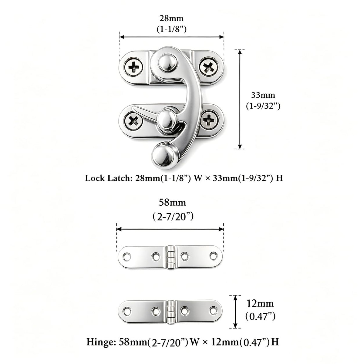 20 Sets Silver Right Latch Hook Hasp & Hinges Kit with Matching Screws (Silver)