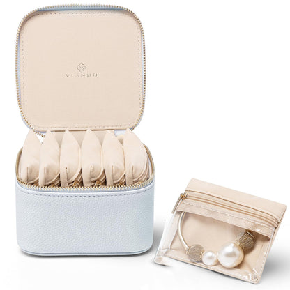 Travel Jewelry Organizer Case with 6 Clear Velvet Zipper Pouches (F.6 PCS Blue)
