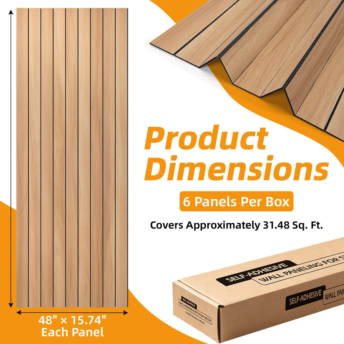 6 Pack Peel and Stick PVC Wood Slat Wall Panel (Oak)