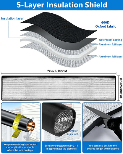 HVAC Pipe Insulation Cover 72"x10.2" AC Line Set Sleeve (Black / 72"X10.2"-2P)