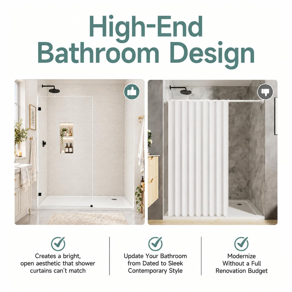 Glass Shower Panel 34" W x 68" H (Matte Black - Clear / 34"W x 68"H - 10mm)