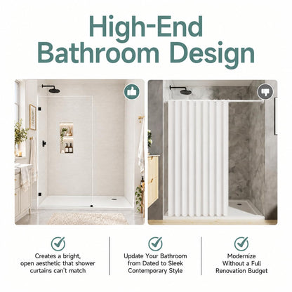 Glass Shower Panel 34" W x 68" H (Matte Black - Clear / 34"W x 68"H - 10mm)