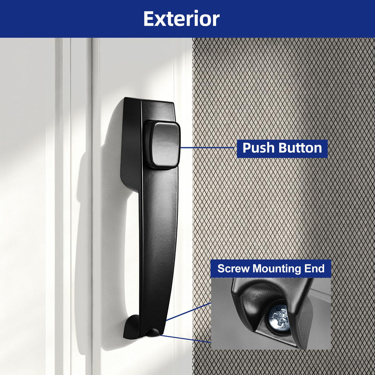Screen and Storm Door Push Button Latch Handle Set with Night Lock (1 Pack / Black)