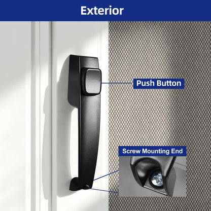 Screen and Storm Door Push Button Latch Handle Set with Night Lock (1 Pack / Black)