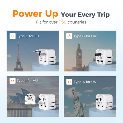 2 Pack Universal Travel Adapter (Grey&White-2 Pack)