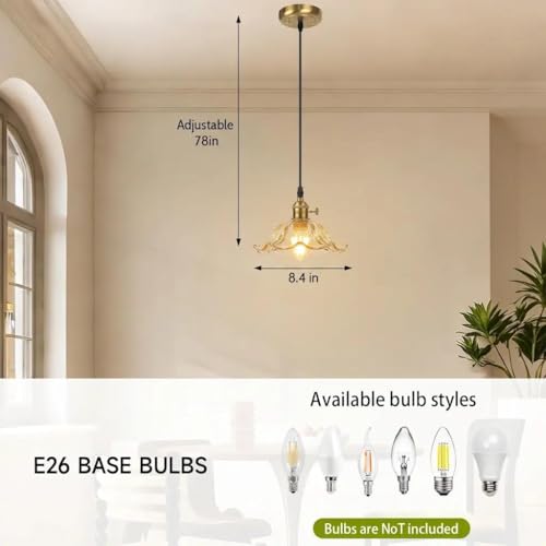 2 Pack Pendant Lights with Green Flower Glass Shade