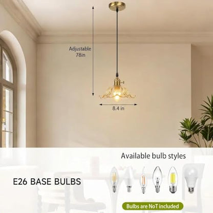 2 Pack Pendant Lights with Green Flower Glass Shade