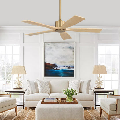 54 Inch DC Ceiling Fans without Light (Aged Brass and Natural Wood / 54")