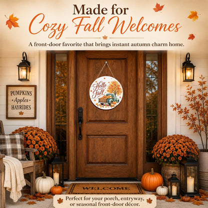 Fall Door Decor Wooden Hello Fall Sign (Fall22)