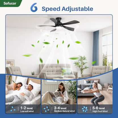 52 Inch Smart Ceiling Fans with Lights and Remote (Black / 52inch Max)