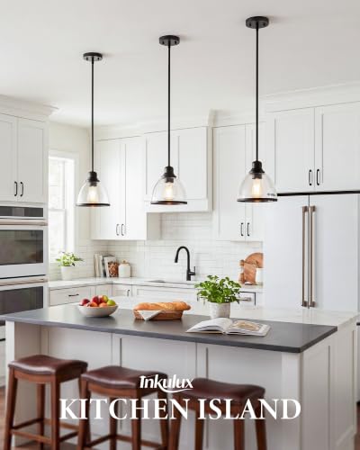 1 Light Glass Pendant Light for Kitchen (Matte Black)