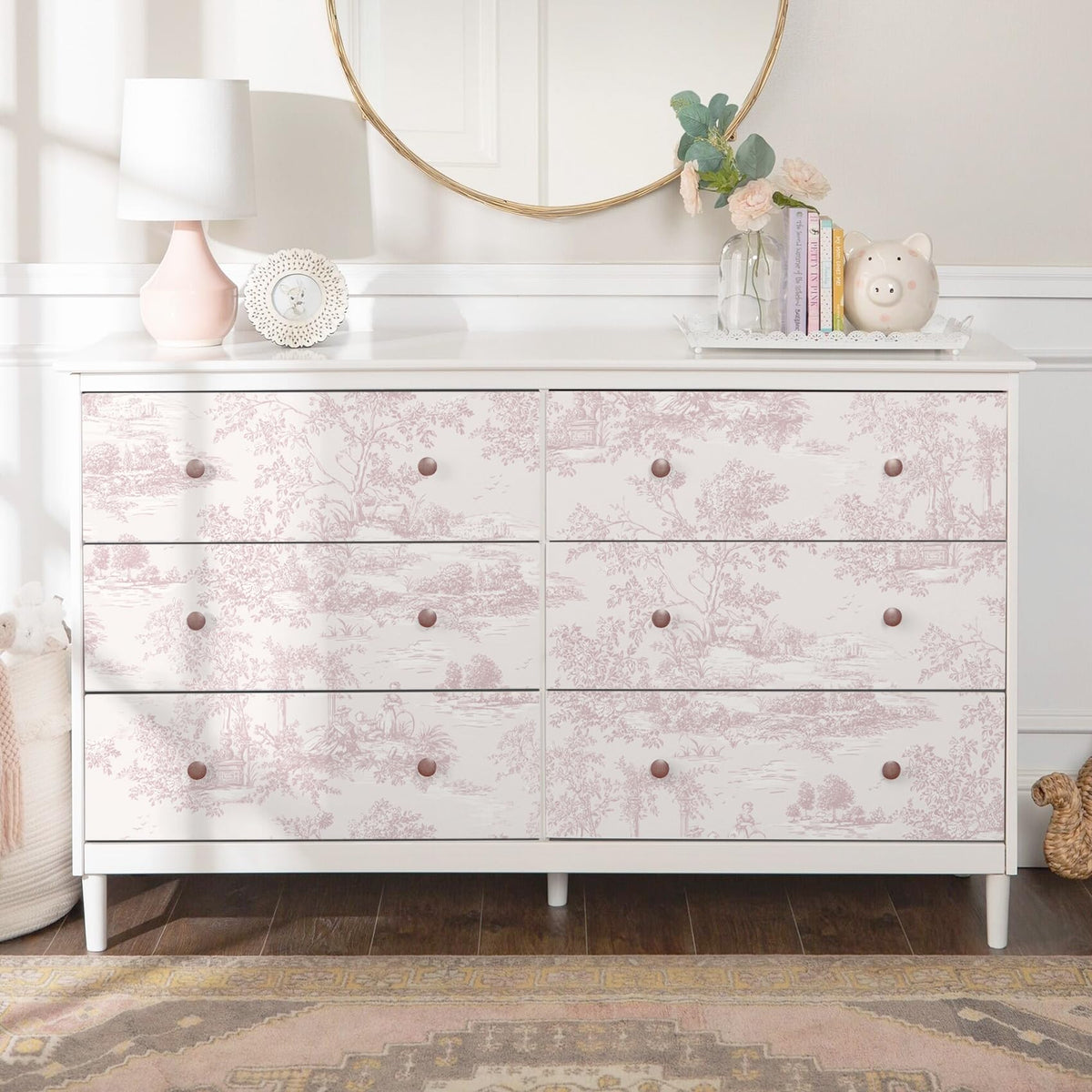 Peel and Stick Wallpaper Vintage Wallpaper Pink Removable Wall Paper Toile Self (Pink / 17.3" x 196.8")