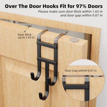 2 Packs Over the (Black / Long hooks-2 Packs Fit 1 1/2" Interior Door)