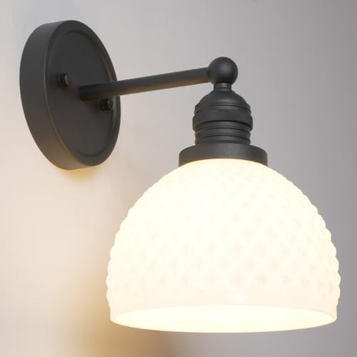 Vintage Black Vanity Lights for Bathroom with Milk Glass (1-Black)