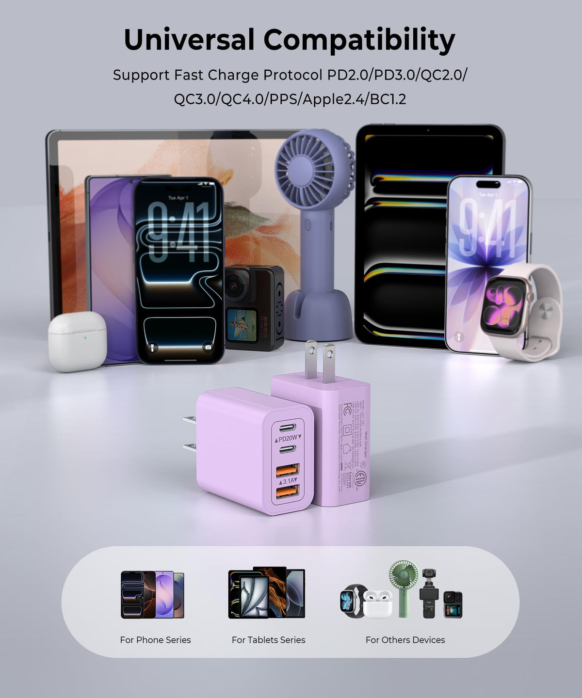 2 Pack USB C Wall Fast Charger Block (2Pack Pink Purple / 40W)