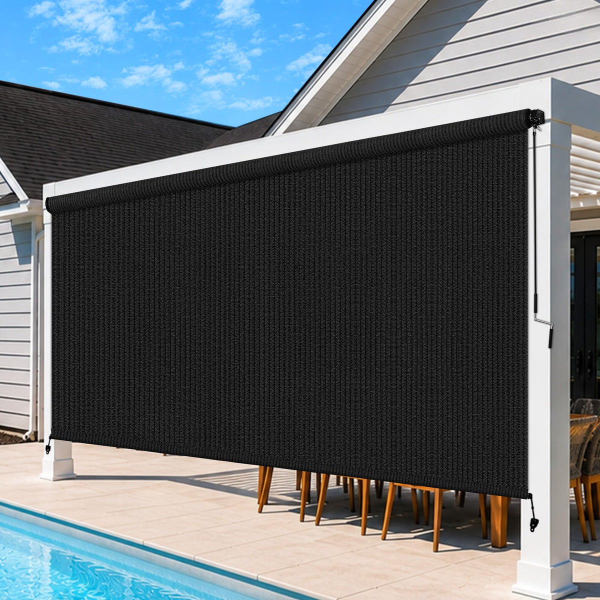 Outdoor Roller Shades for Patio (Black / 120"W x 96"H)