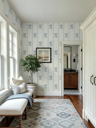 Peel and Stick Wallpaper Stripe Wall Paper Floral Contact Paper Vintage Farmhouse