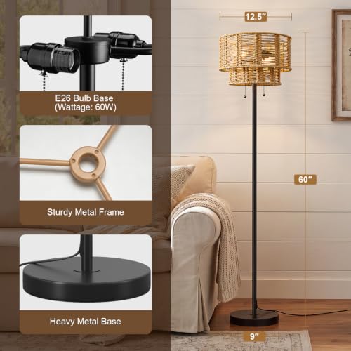 60" Rattan Floor Lamp for Living Room