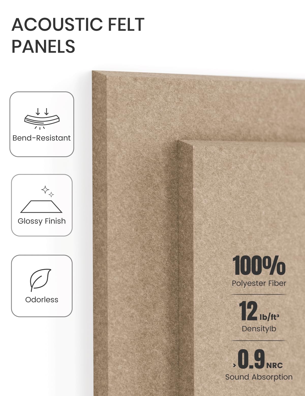 Felt Bulletin Board & Cork Board Alternative 36'' x 24'' (Taupe-1 / Solid tile 12-pack)
