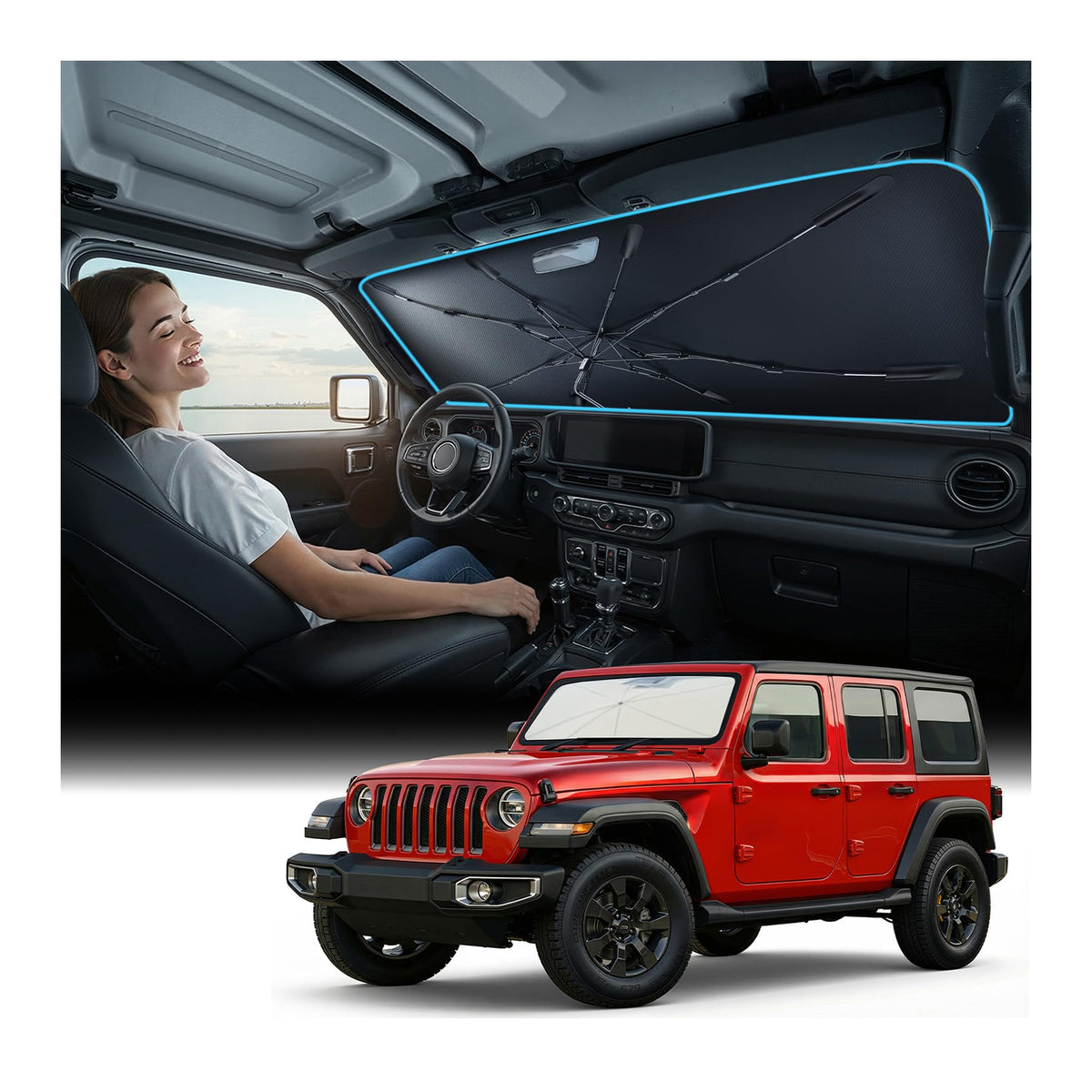 Windshield Sun Shade Umbrella for All Jeep Wrangler & Gladiator