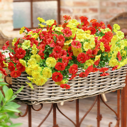 Artificial Flowers for Outdoors Fake Plants Outside Decoration (12 Bundles Multi-color (6 Yellow, 6 Orange))