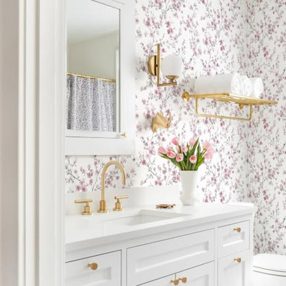 Floral Peel and Stick Wallpaper Pink Floral Contact Paper Cherry Blossom Self Adhesive Removable Wall Paper Flower Peel and Stick Wallpaper for Nursery Living Room Decor Vinyl