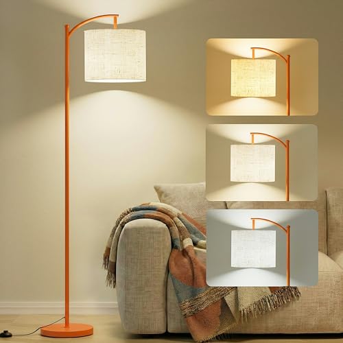 Floor Lamp LED Floor Lamp with Foot Switch & Adjustable Linen Lampshade
